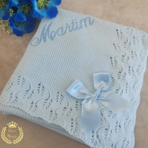Manta laço azul bebé personalizada