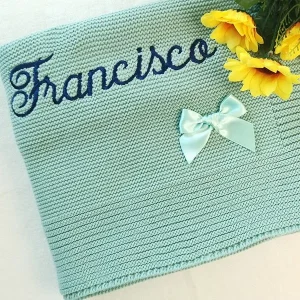 Manta verde lacinho personalizada para bebé