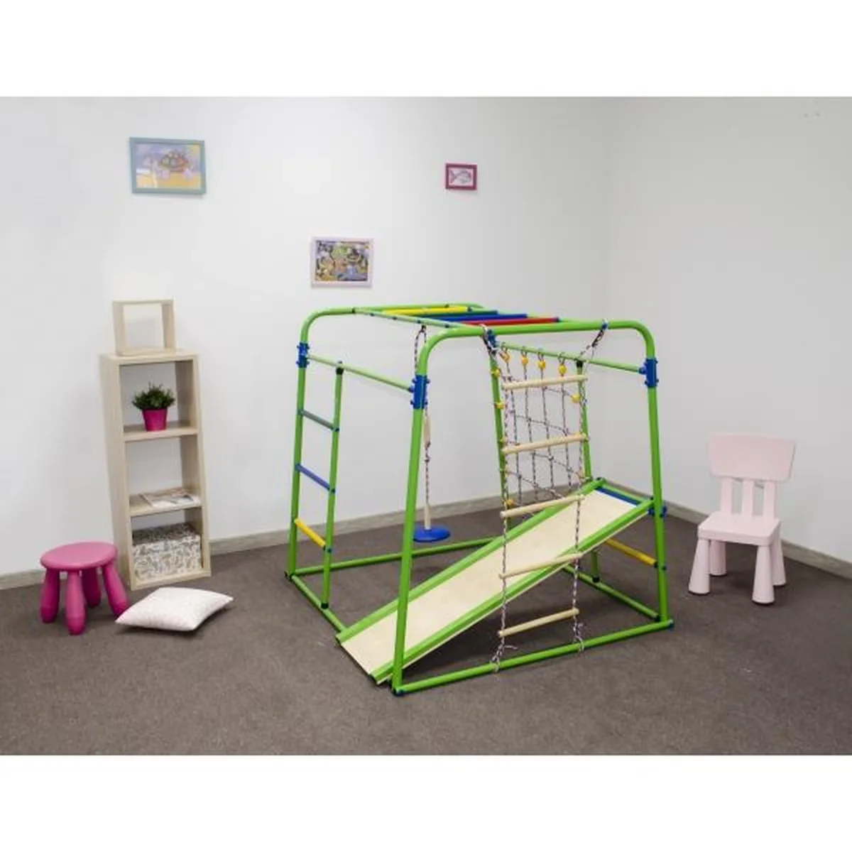 Ginásio de Chão para Crianças com Escada, Baloiço e Escorrega START BABY PLUS1 123*133*120 cm Branco-Arco-íris - Image 6