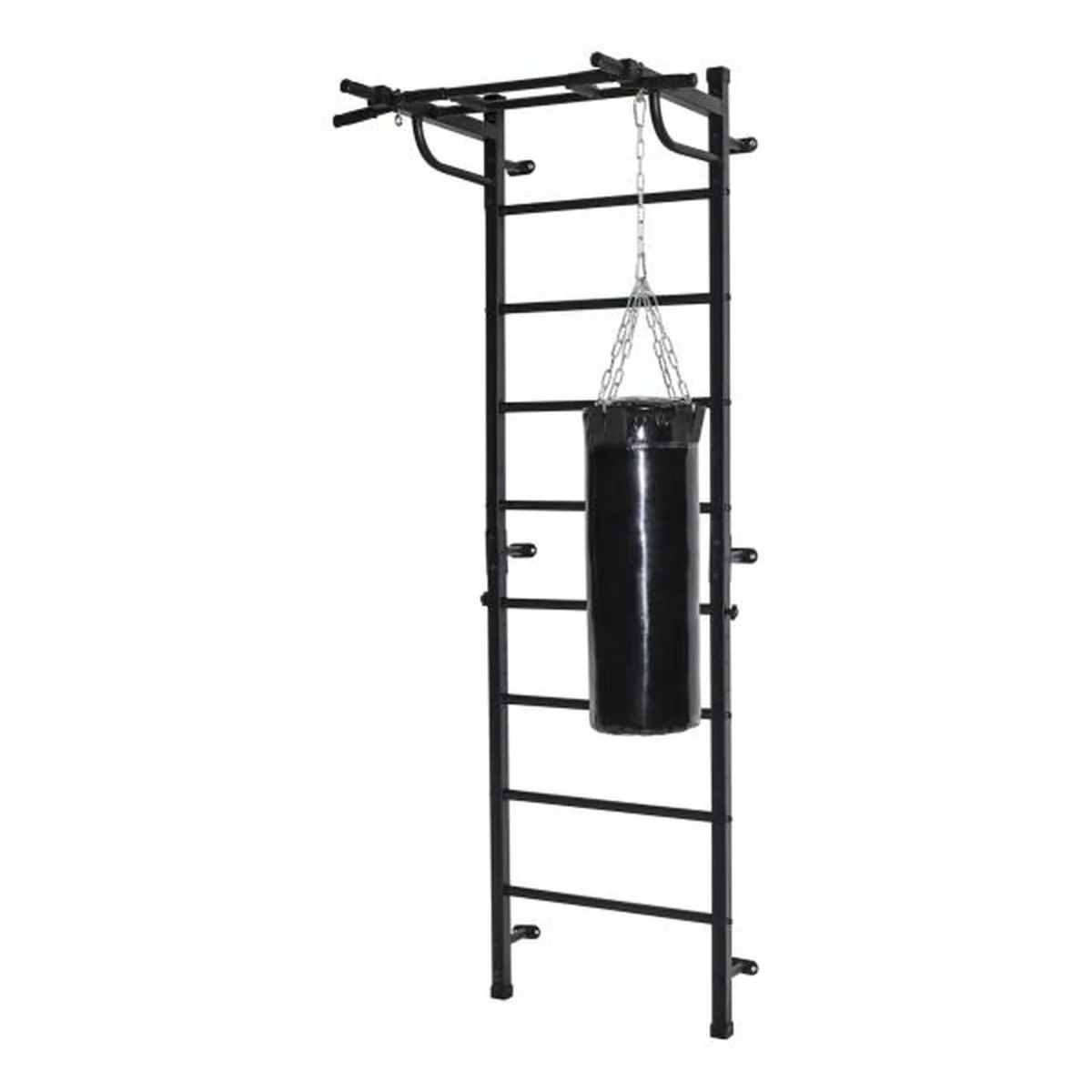 Ginásio de parede adulto "3 em 1" com barra traseira, barras de imersão, banco dobrável e barra pull-up BOGATYR FLEXTER 246 * 110 * 68,5 cm Branco - Preto - Image 6